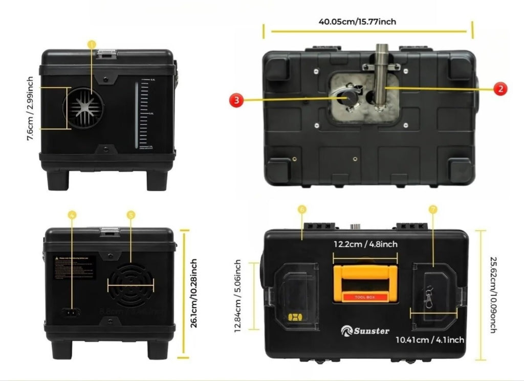 Sunster TB10 Black Edition 8 kW Toolbox Dieselfyr 12 V / 24 V & 110–240 V – Bluetooth